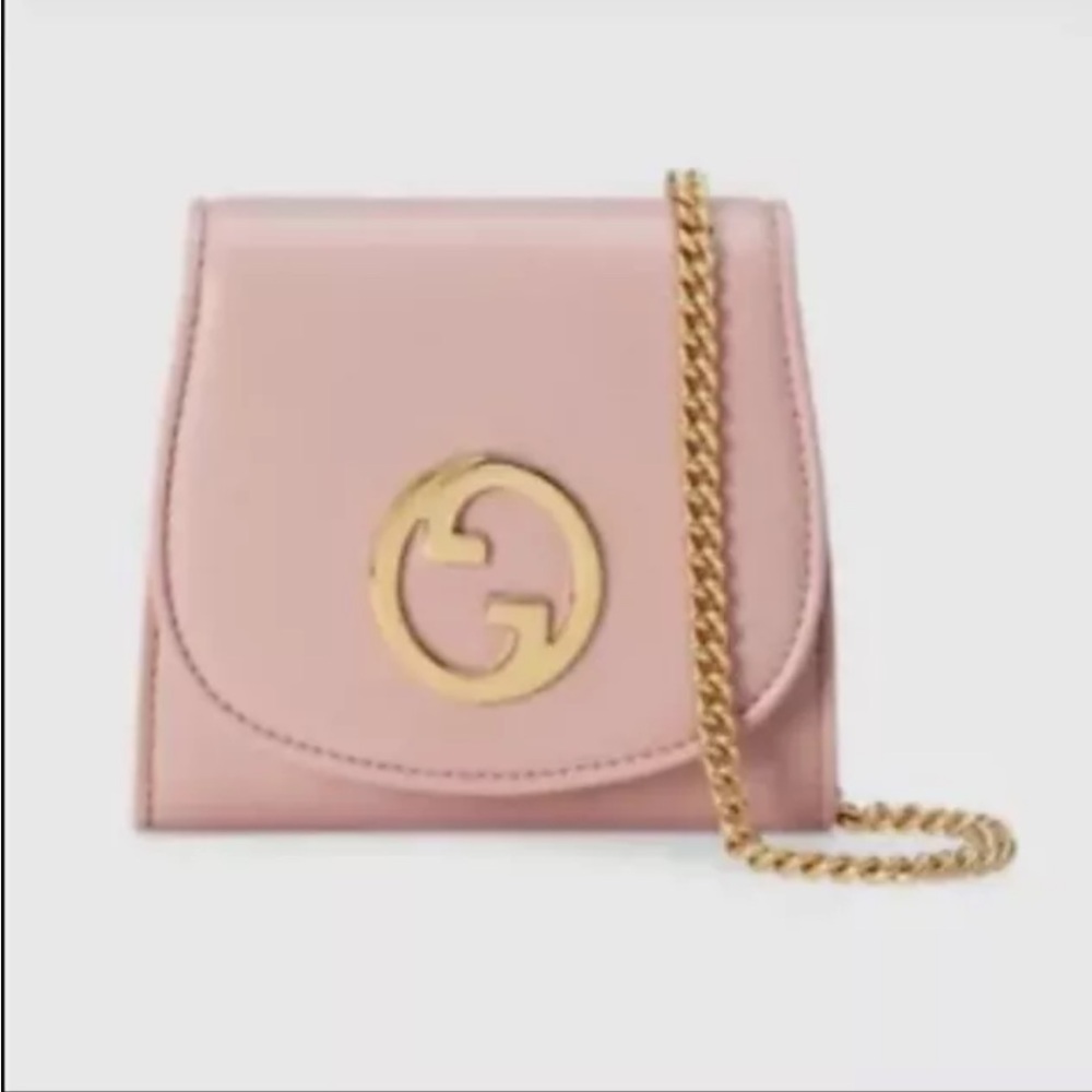 GUCCI Pink Leather BLONDIE Interlocking G Wallet on chain Crossbody Bag NWT!